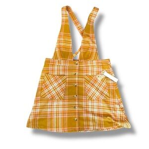 NWT ModCloth Making the Grade Gold Plaid Overall Jumper Dress Size XL Cabincore